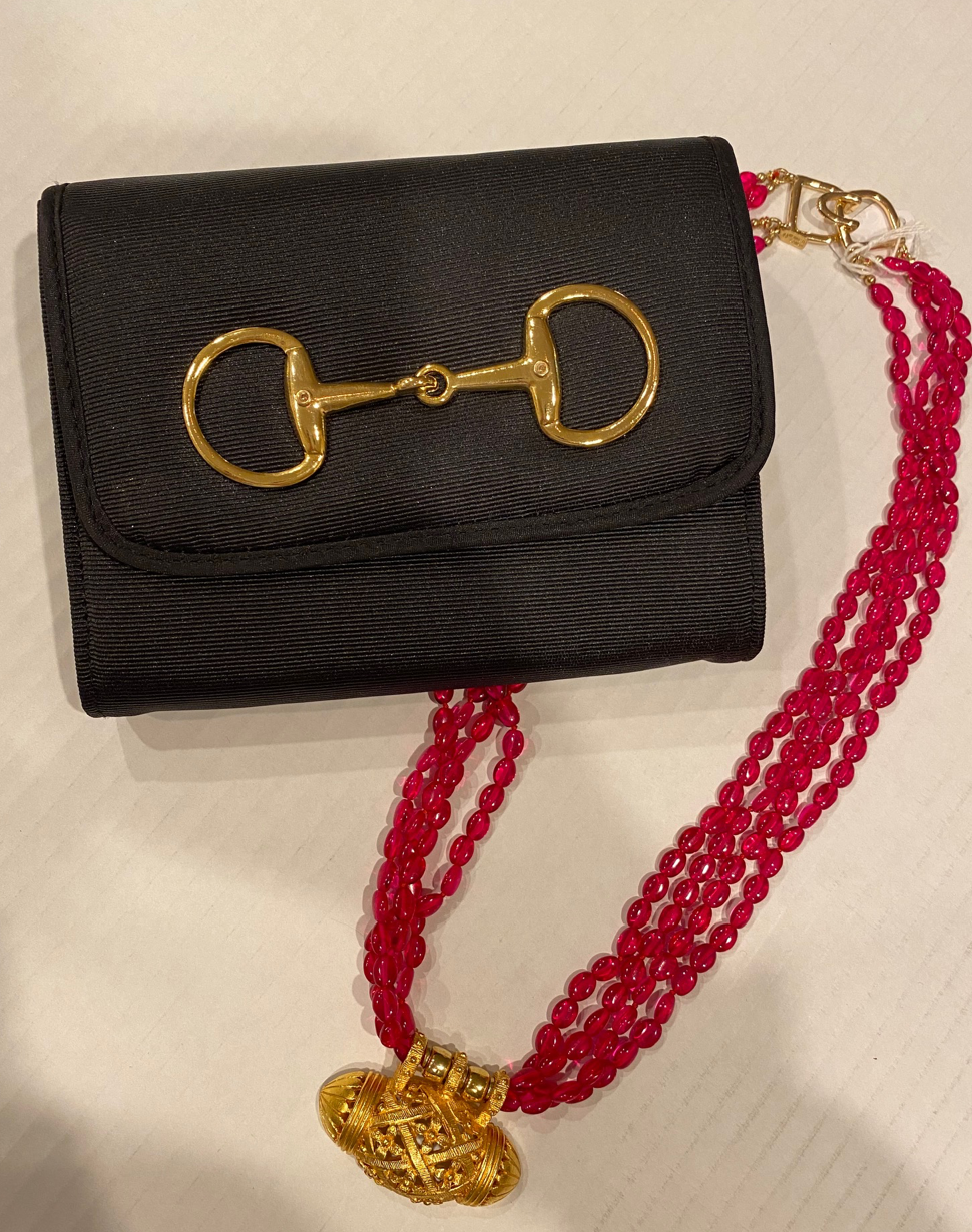 Fuchsia Beaded Long Necklace with Gold Accent