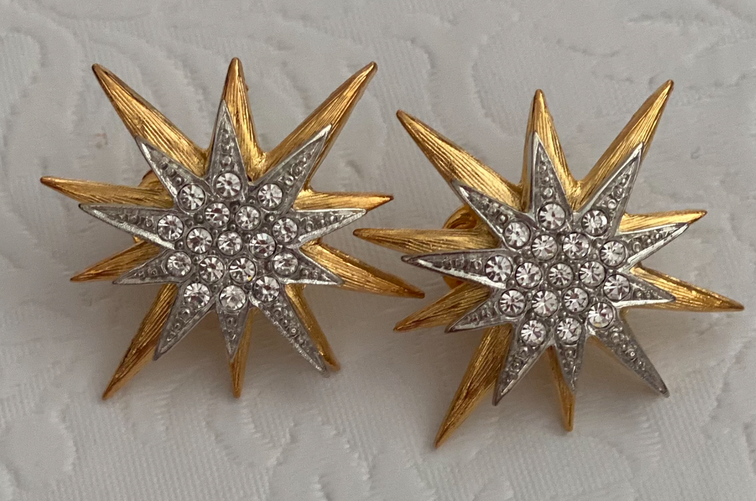Silver and Gold Crystal KJL Starburst Earrings