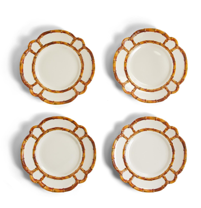 Bamboo Touch Set of 4 Dinner Plate with Bamboo Rim - 100% Melamine