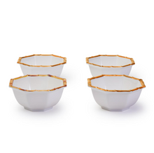 Load image into Gallery viewer, Bamboo Touch Set of 4 Octagonal Multipurpose Individual Bowls with Bamboo Rim Design - 100% Melamine
