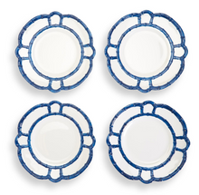 Load image into Gallery viewer, Blue Bamboo Set of 4 Dinner Plates with Bamboo Rim- 100% Melamine
