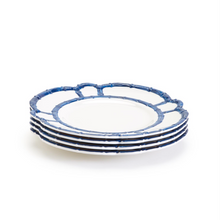 Load image into Gallery viewer, Blue Bamboo Set of 4 Dinner Plates with Bamboo Rim- 100% Melamine
