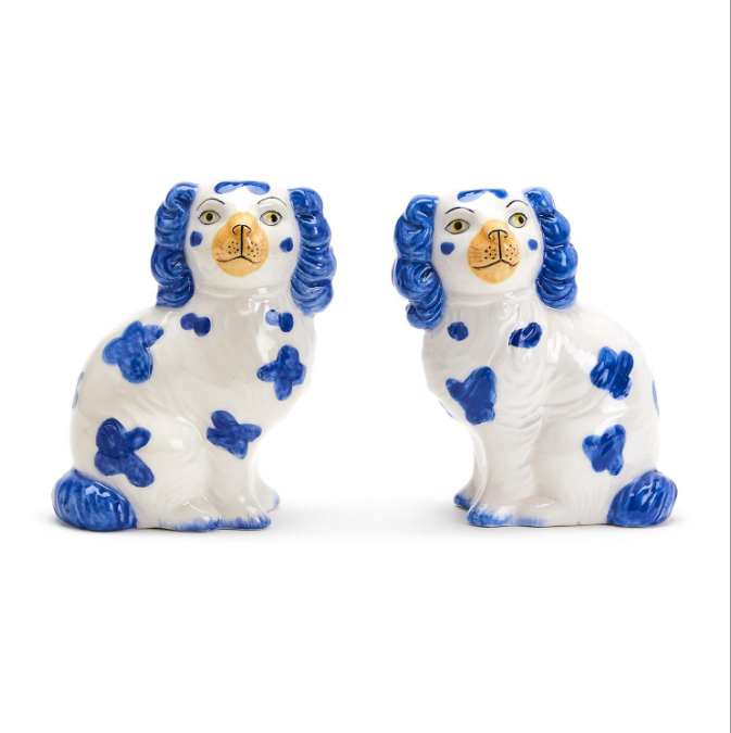 Set of 2 Staffordshire Dog Bud Vase (left facing, right facing) - Hand Painted Ceramic